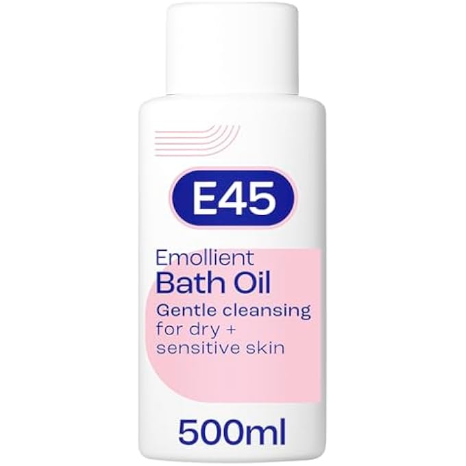 زيت الاستحمام E45 500 مل - زيت الاستحمام E45 مهدئ لترطيب البشرة الجافة - ينظف بلطف للبشرة الناعمة خال من الصابون وخالي من العطور وزيت الاستحمام والدش - تم اختباره جلديا